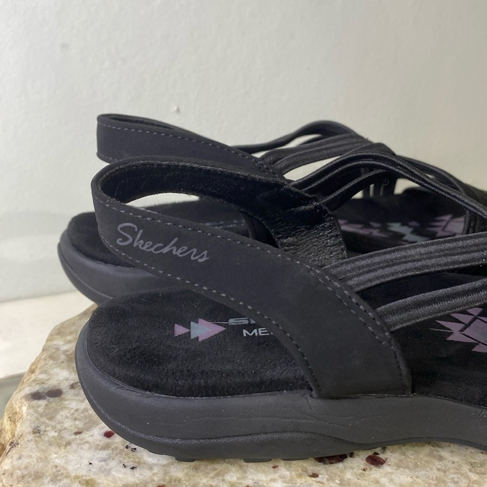 Skechers Reggae Slim Sunnyside Stretch Fit Woven Strap Black Sandals Women Sz 6 - Picture 6 of 16